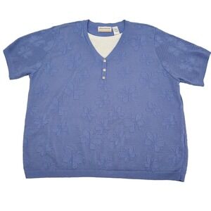 VTG Grandmacore Sweater Womens 2X Blue Butterflies Boxy Crochet 90s Cottagecore